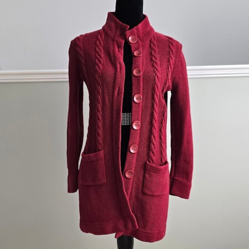 Chadwicks Cardigan Sweater Duster Brick Red Size Small PreOwned